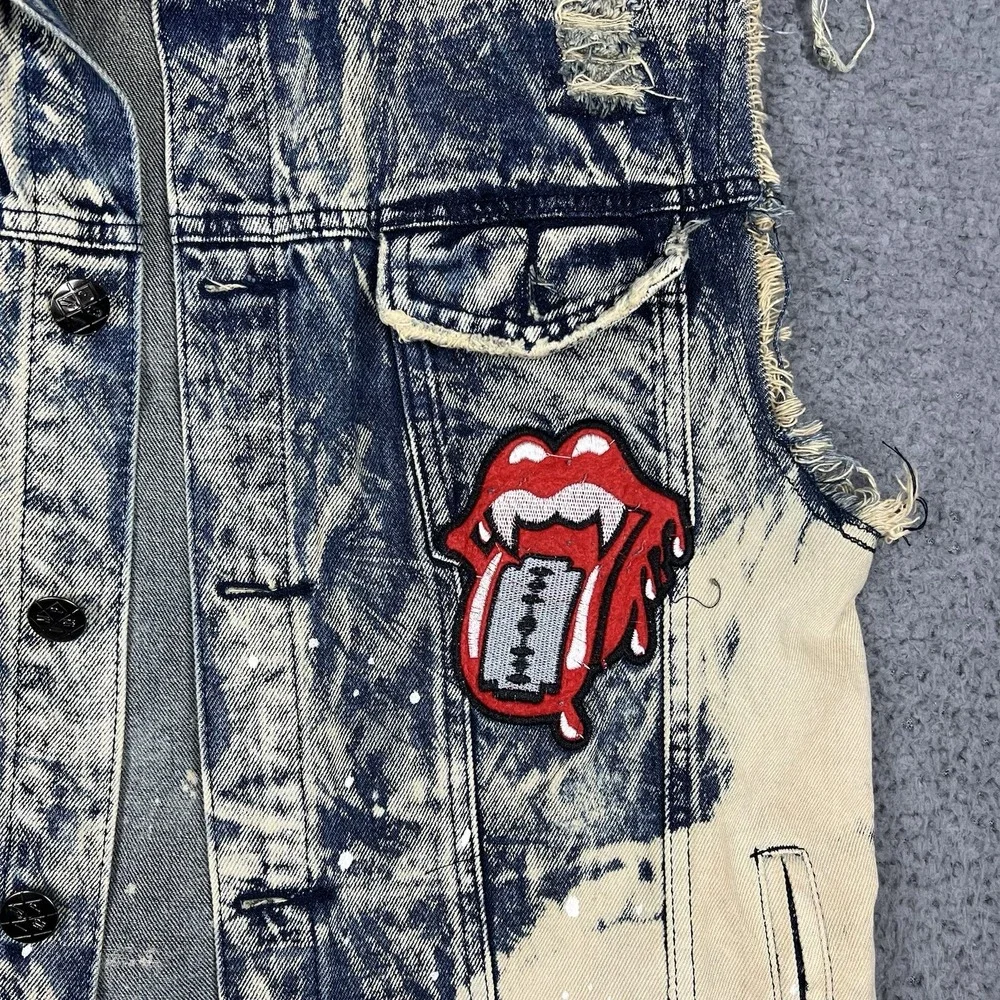 Imperious Vest Mens Lg Denim Distressed Rock N Roll Y2K Acid Wash Streetwear 90s